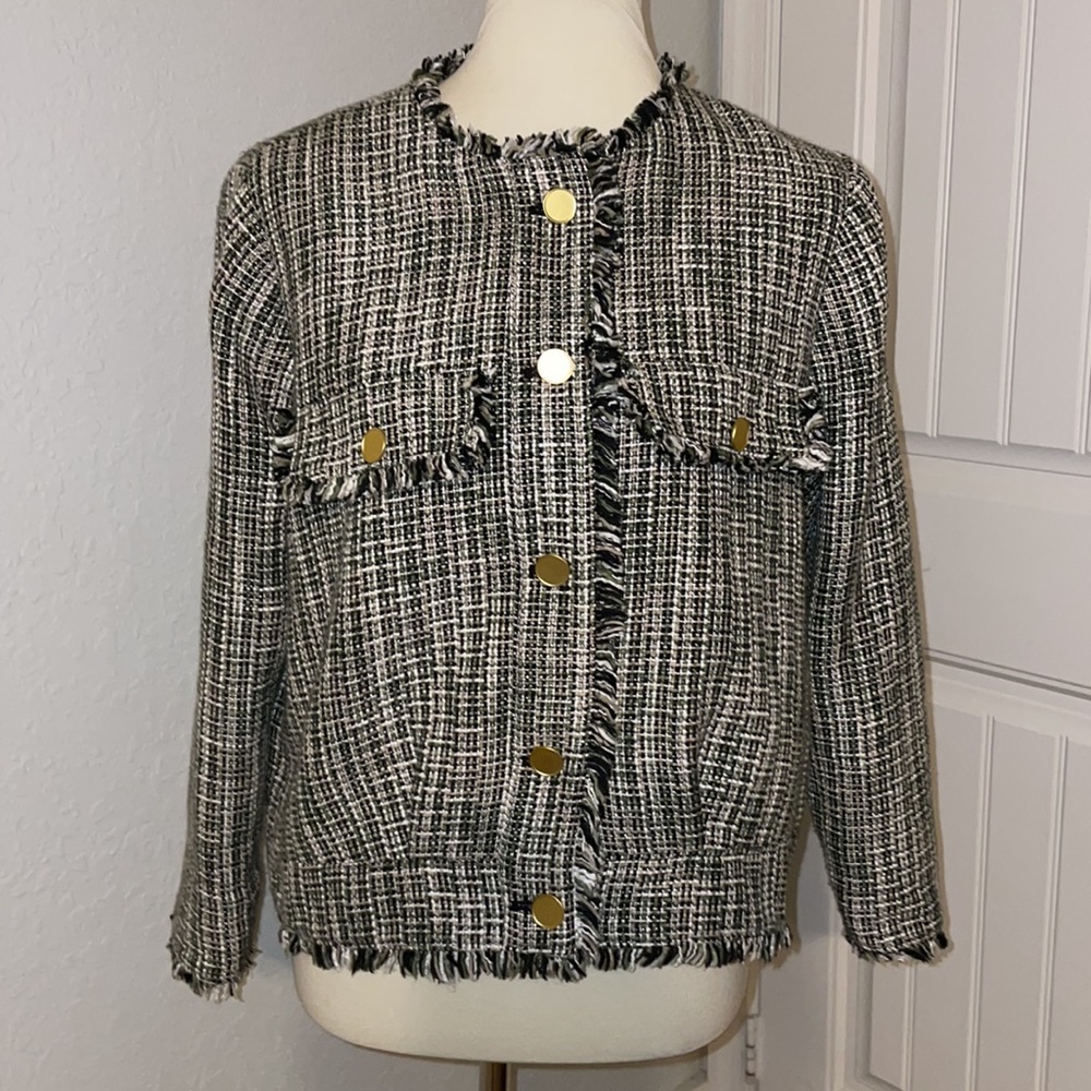 Tweed jacket with gold buttons. Size M
